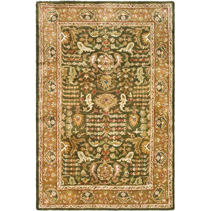 Ivory and Green Hand-Tufted Wool Oriental Rug