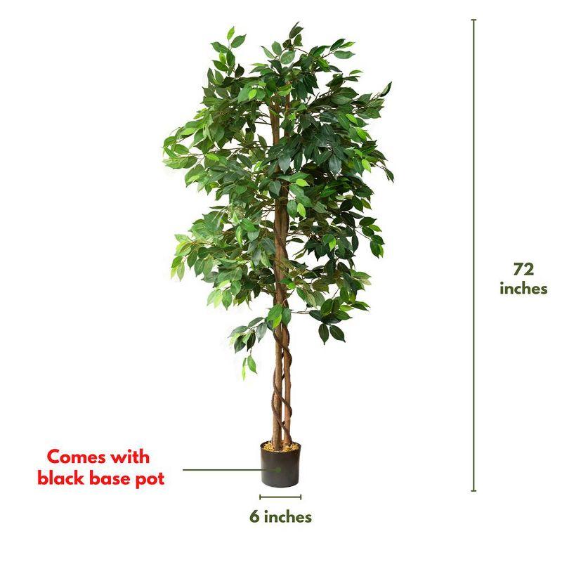 Forever Leaf 72" Artificial Ficus Silk Tree in Black Pot, Indoor Artificial Plant for Home Decor