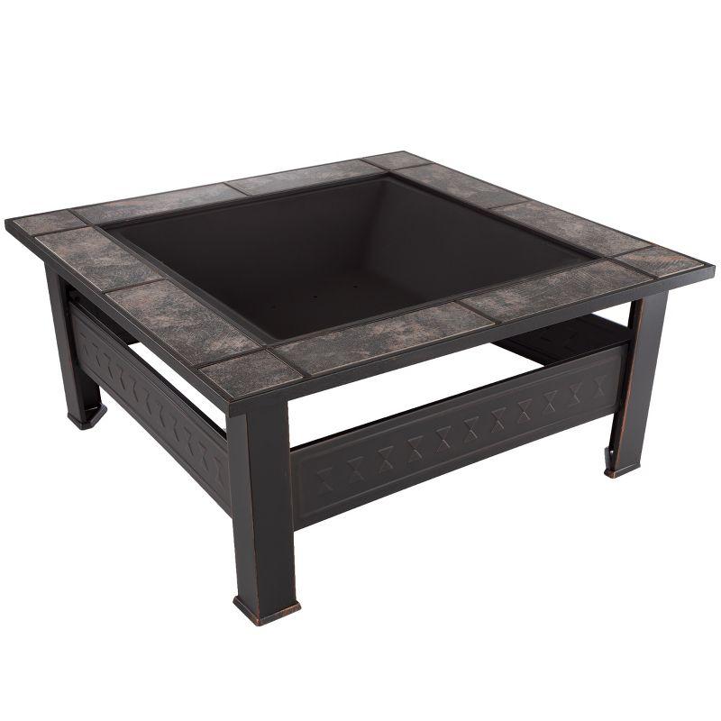 Nature Spring 32" Square Outdoor Fire Pit - Bronze Finish, Black/Orange Tiles