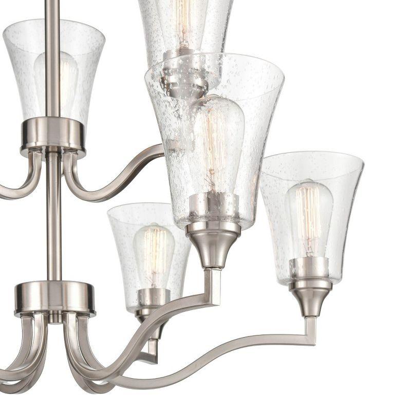 Brushed Nickel 9-Light Contemporary Chandelier with Glass Shades