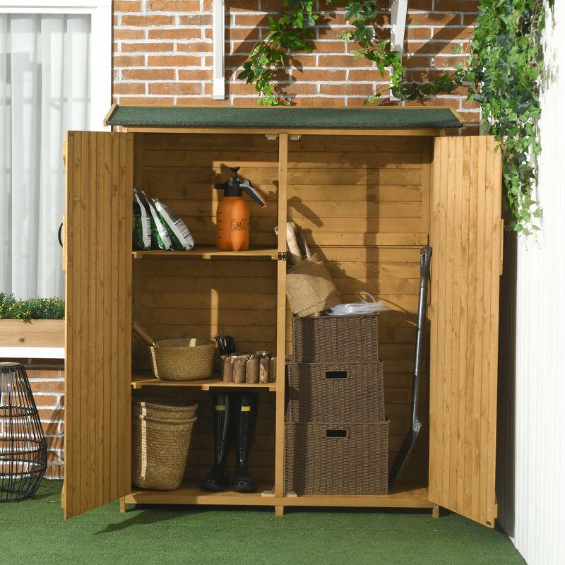 Natural Fir Wood Outdoor Storage Cabinet with Shelves and Lockable Doors