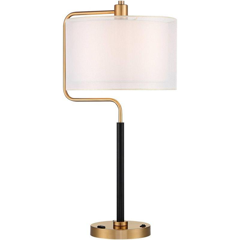 Possini Euro Design Carlyle Modern Mid Century Desk Lamp 30 1/2" Tall Gold with USB and AC Power Outlet in Base Double Drum Shades for Living Room