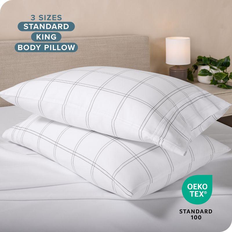 Microfiber King - Open End - 20 x 40 Modern Plaid - White/Grey Pillowcase Set by Bare Home