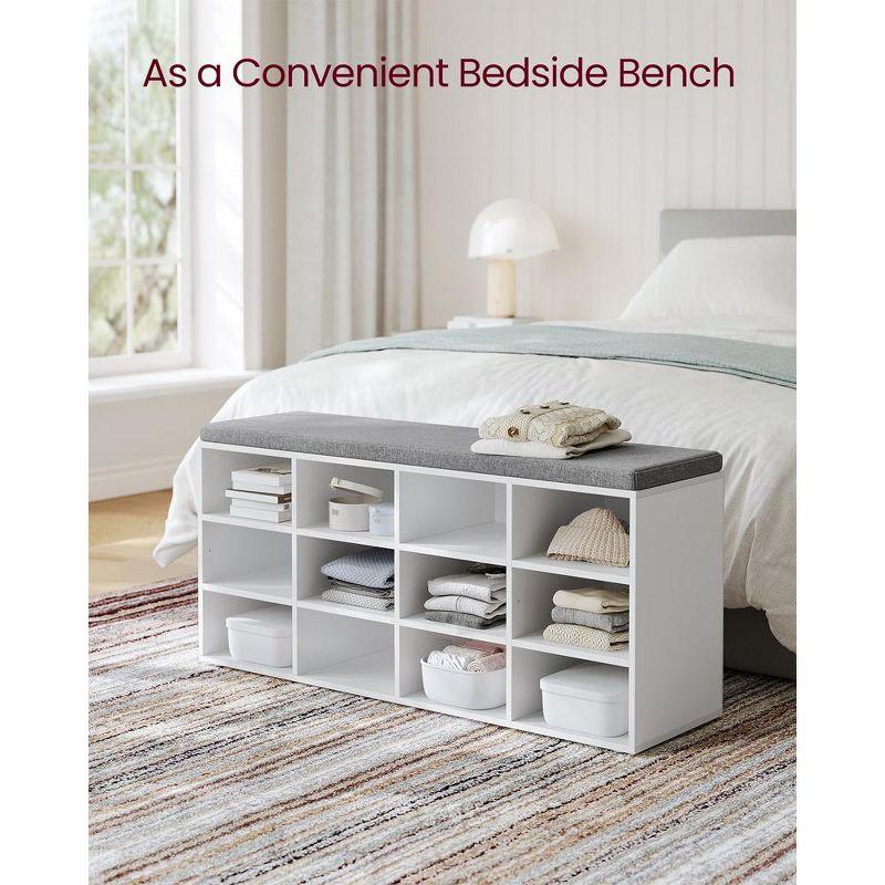 VASAGLE Shoe Bench with Cushion Storage Bench with Padded Seat 11.9 x 40.9 x 18.9 Inches White and Gray