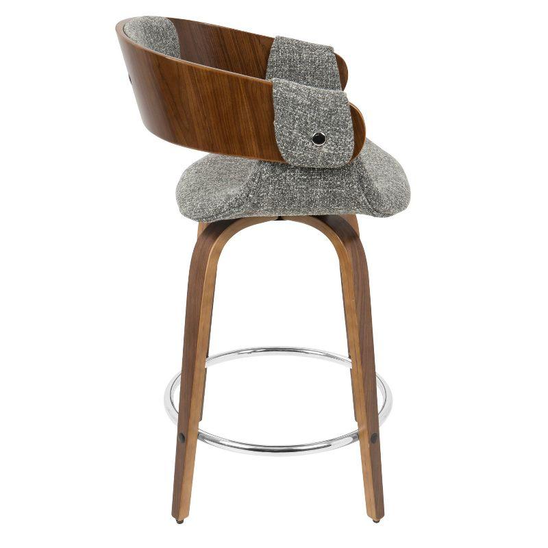 Elisa 33" Gray and Walnut Mid-Century Modern Swivel Counter Stool