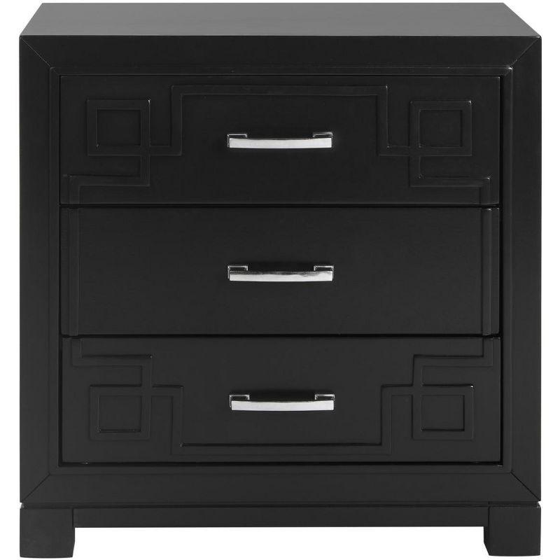 Raina 3 Drawer Greek Key Nightstand - FOX6278 - Black - Safavieh Couture