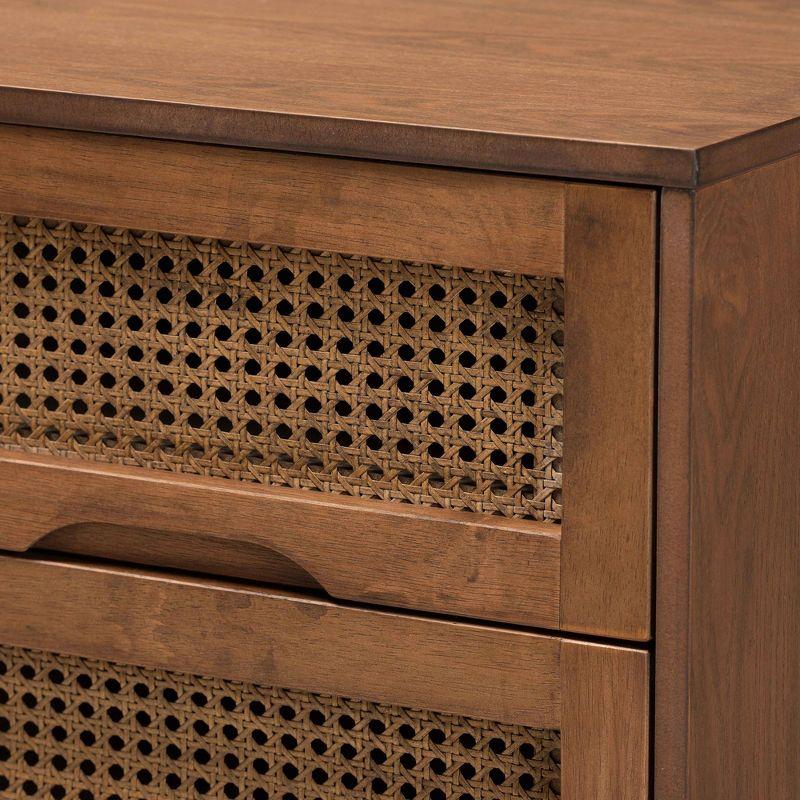 Barrett Wood & Synthetic Rattan Nightstand: 2 Drawers, Angled Legs - Baxton Studio