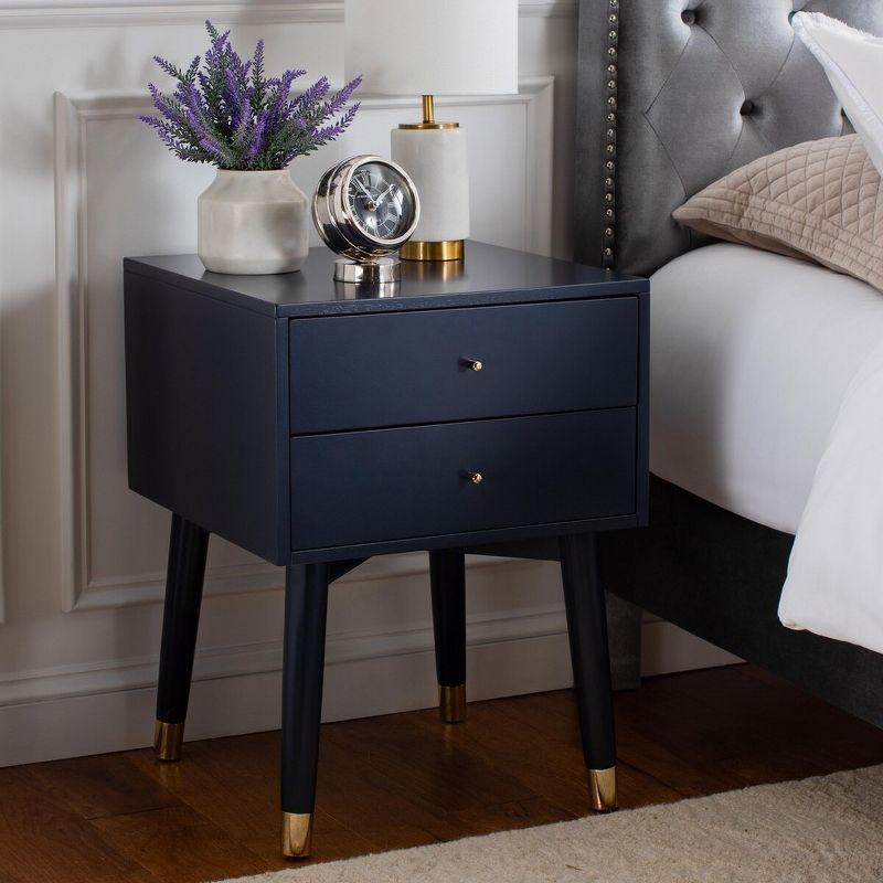 Lyla Transitional 2-Drawer Nightstand in Navy with Gold Accents