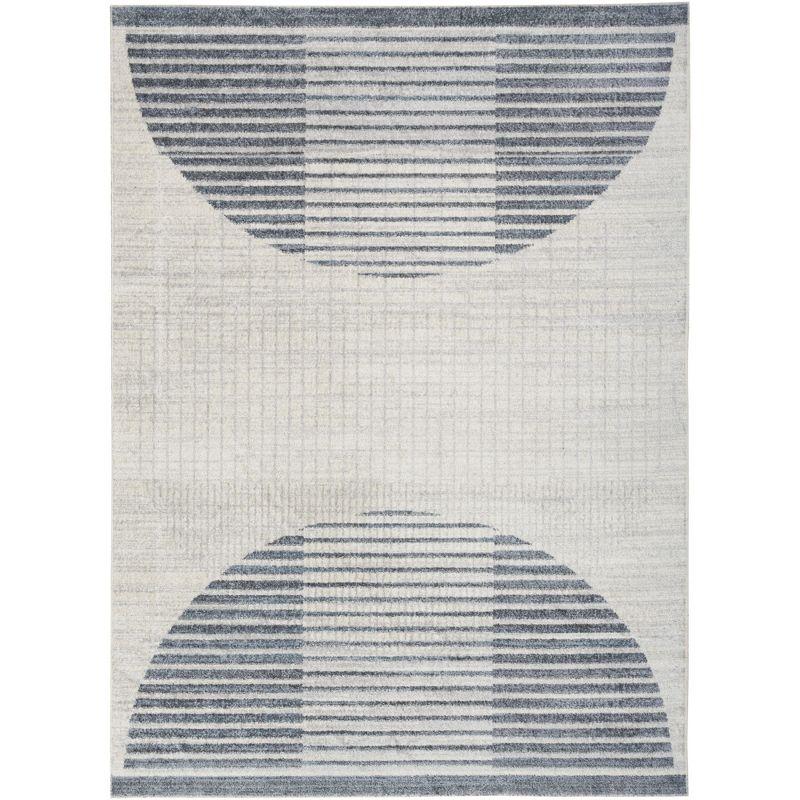 Nourison Astra Machine Washable Semi Circles Mid-Century Modern Indoor Rug Ivory Blue 5'3" x 7'