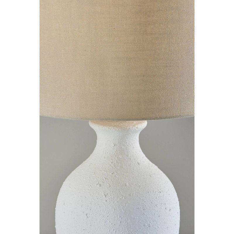 White Textured Ceramic Jug Table Lamp with Beige Shade