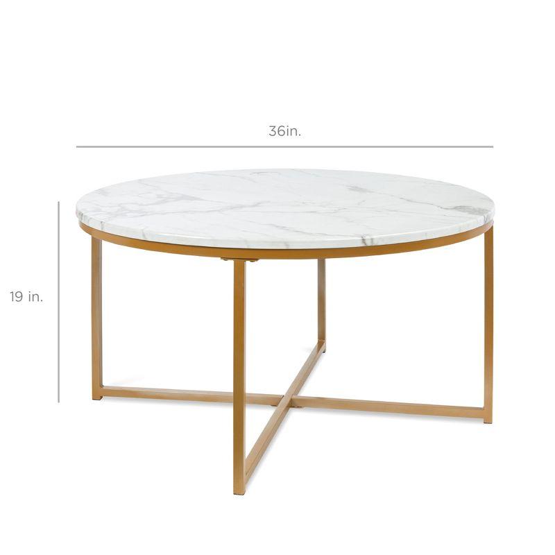 Elegant 36" Round Marble and Gold Metal Accent Coffee Table