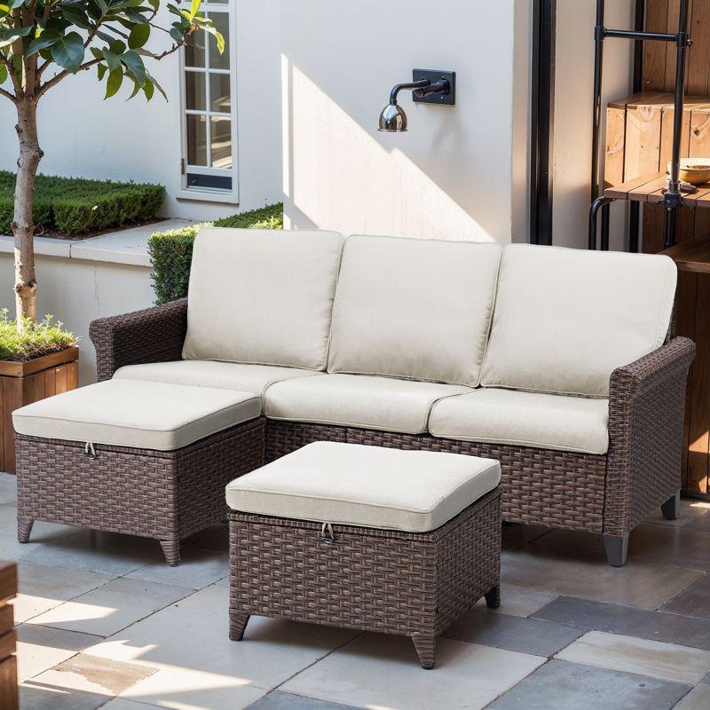 Buenhomino 3 Pieces Outdoor Patio Furniture Wicker Rattan Sofa Set With Ottomans,
