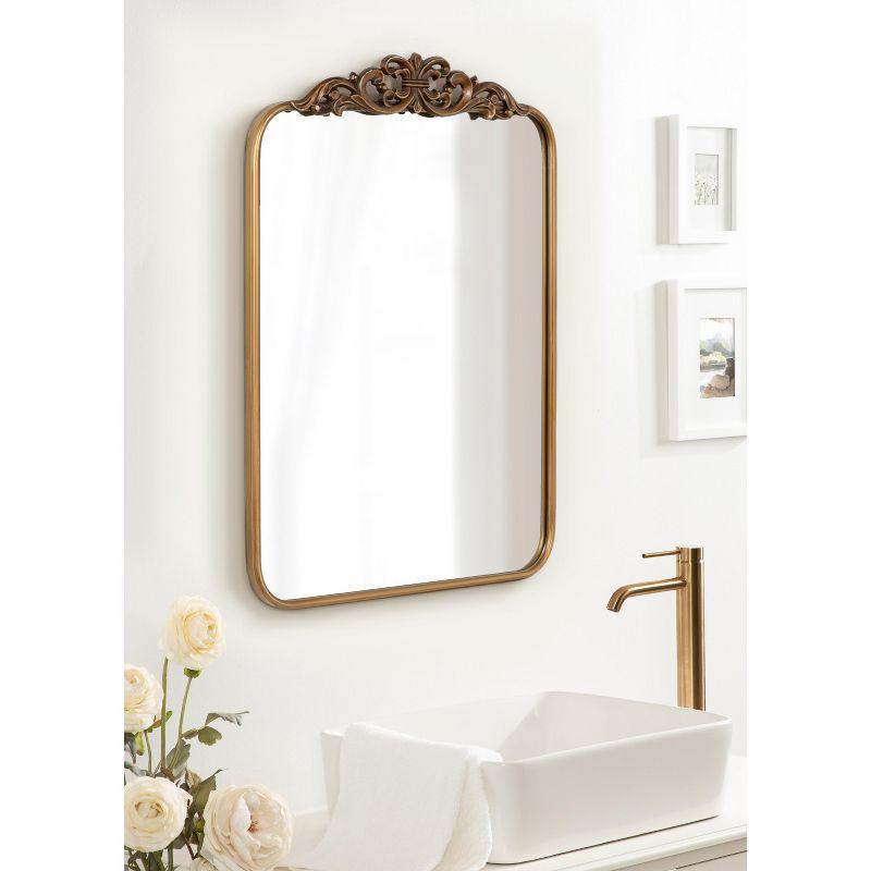 Gold Ornate Rectangular Wall Mirror with Crown Accent