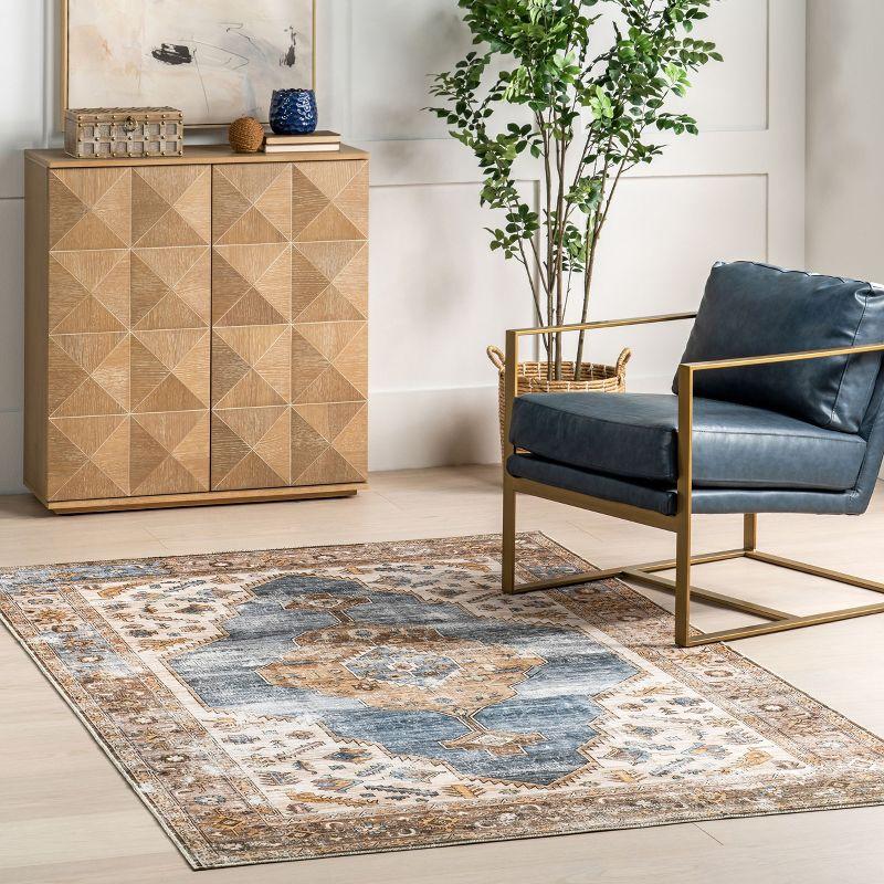 Gracie Brown and Ivory Medallion Washable Synthetic Rug