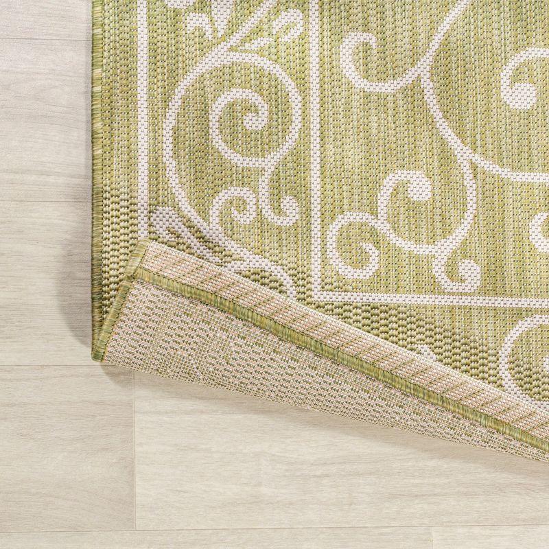 2' x 8' Charleston Vintage Filigree Textured Weave Indoor/Outdoor Runner Rug, Green/Cream - JONATHAN Y