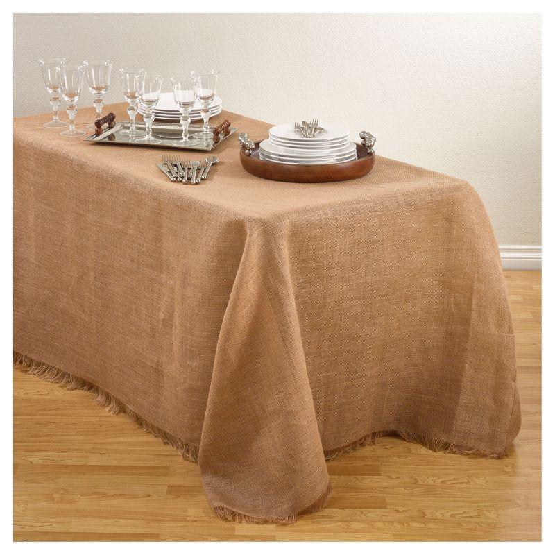 Burlap Tablecloth Natural (90"x120"): Saro Lifestyle, Jute Material, Plain Weave, Spot Clean, Rectangular Shape