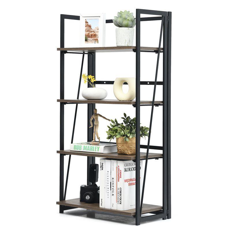 Tangkula 4 Tiers Folding Bookshelf Home Office Industrial Bookcase Standing Shelving Unit for Decorations & Storage