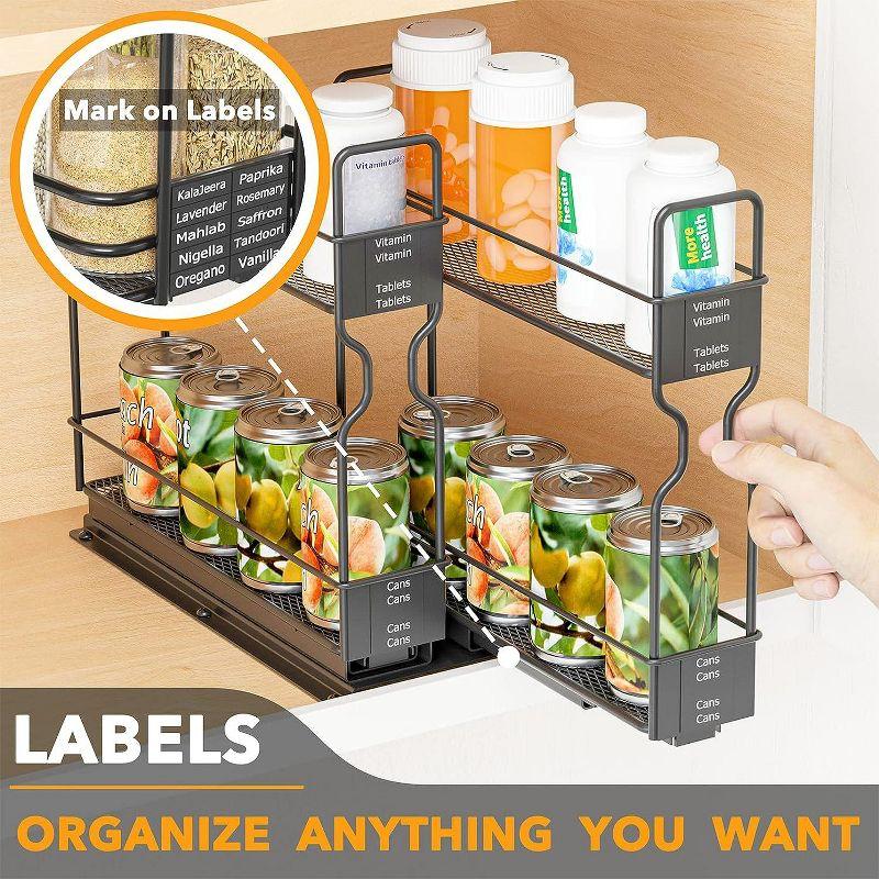 Pull Out Spice Rack Organizer for Cabinet - Heavy Duty Slide Out Kitchen Organizer with Labels, 5.2" W x 10.75" D x 10" H, 2 Drawers, 2-Tier