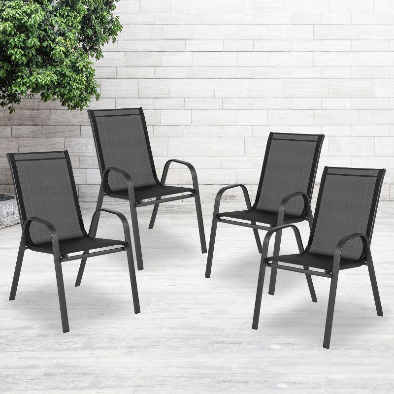 Set of 4 Sleek Black Outdoor Stack Chairs with Flex Comfort