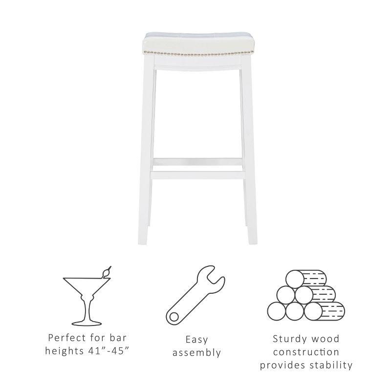 Linon Claridge Backless Faux Leather Nailhead Saddle Barstool Black/White: Upholstered, Rubberwood Legs, Footrest