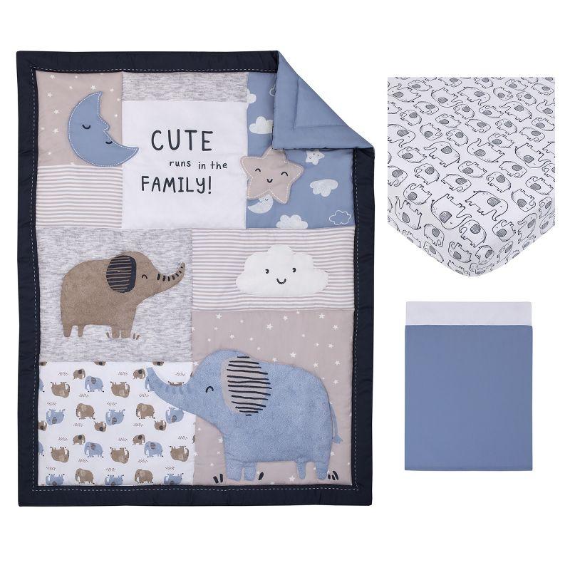 Carter's Blue Elephant 3 Piece Nursery Crib Bedding Set