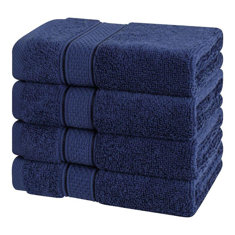 American Soft Linen Salem 4 Pack Washcloth Set, 100% Cotton Washcloth Hand Face Towels for Bathroom and Kitchen, Navy Blue