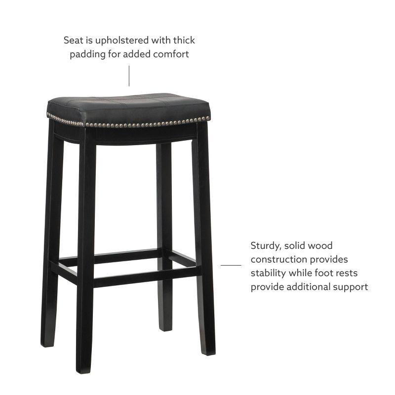 Claridge Backless Faux Leather Nailhead Saddle Barstool Black - Linon: Rubberwood Frame, 32.25" Height