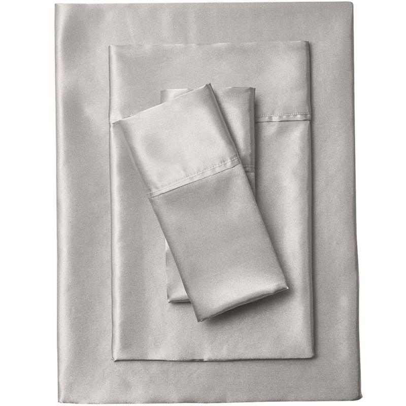 BrylaneHome Satin Bedtite; Sheet Set - Full, Silver