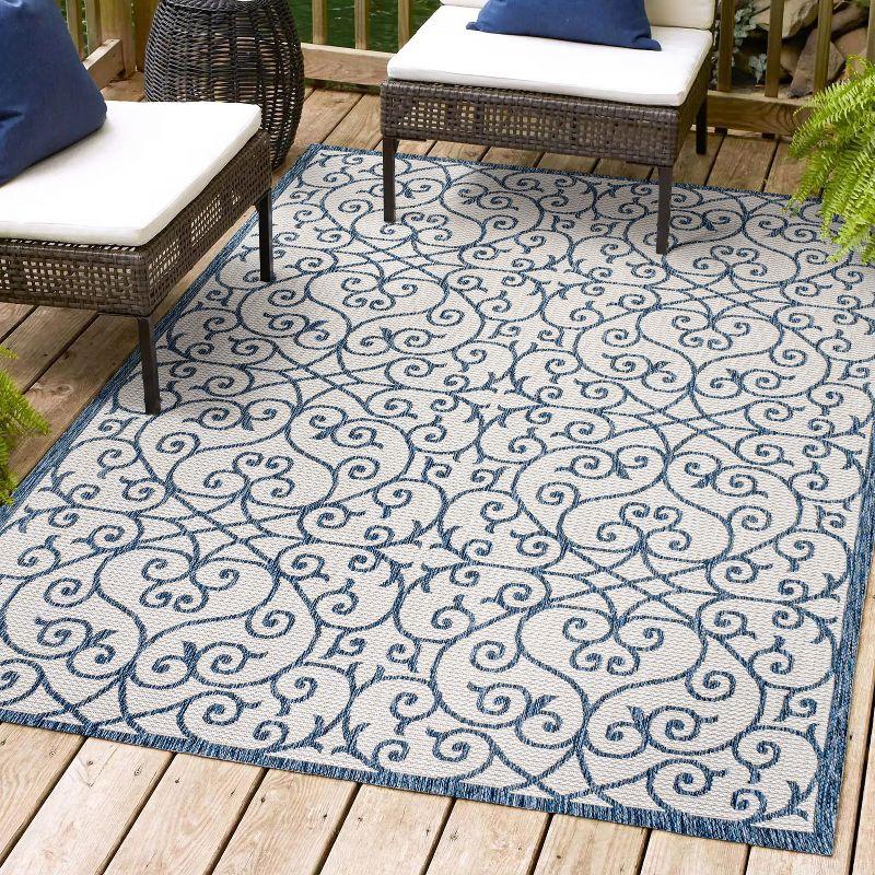 4' x 6' Madrid Vintage Filigree Textured Weave Indoor/Outdoor Area Rug, Blue/Cream - JONATHAN Y
