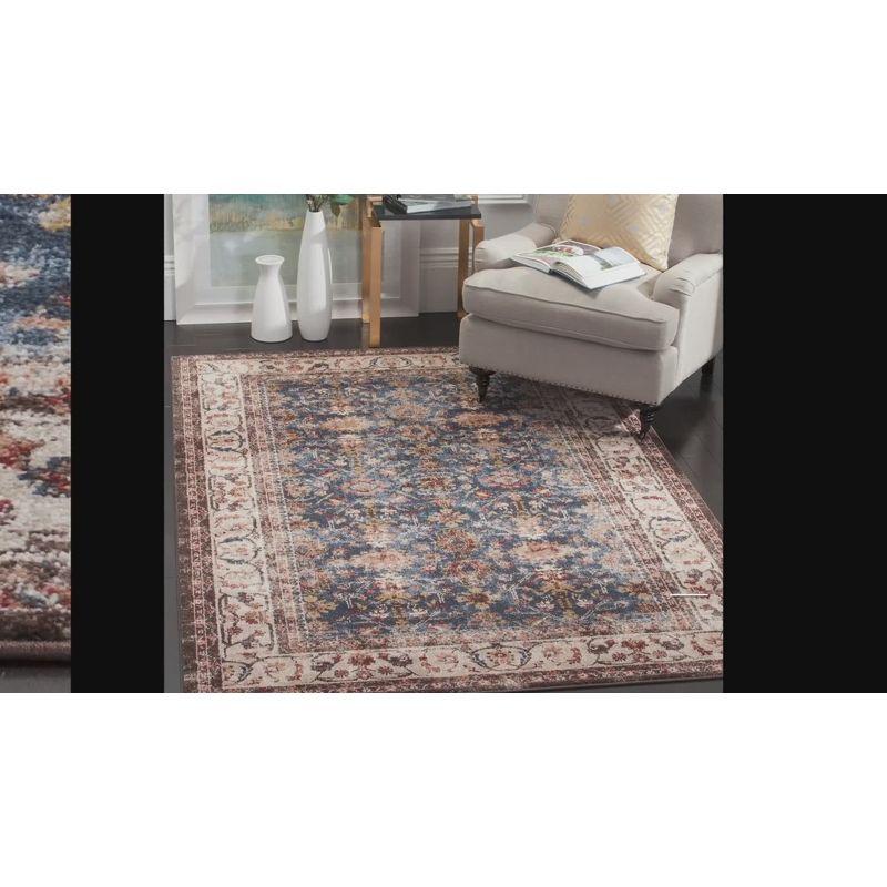 Royal Blue and Ivory Floral Motif Area Rug