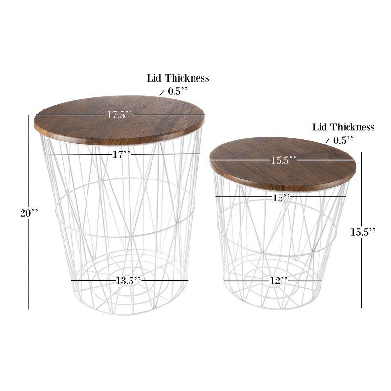 Hasting Home Set of 2 Nesting Tables with Storage - End Tables with Removable Wood Tops and Metal Basket Frame