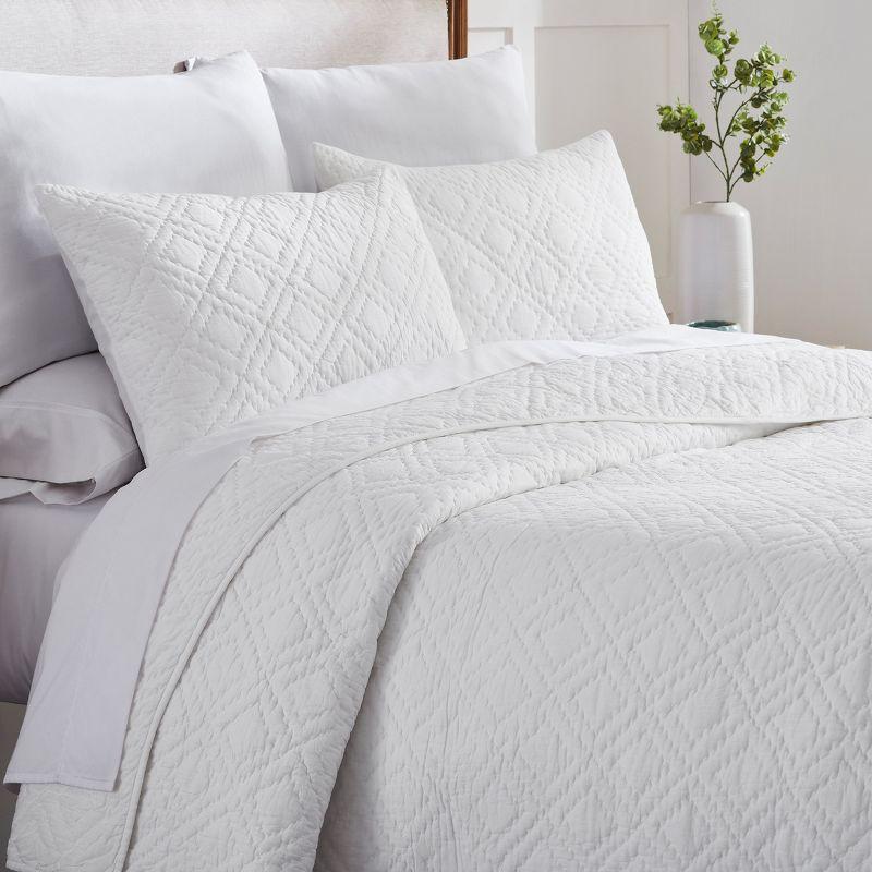 Luxury 100% Cotton Quilt Set, Hand-Quilted, Pre-Softened, Diamond Pattern by California Design Den - White, King