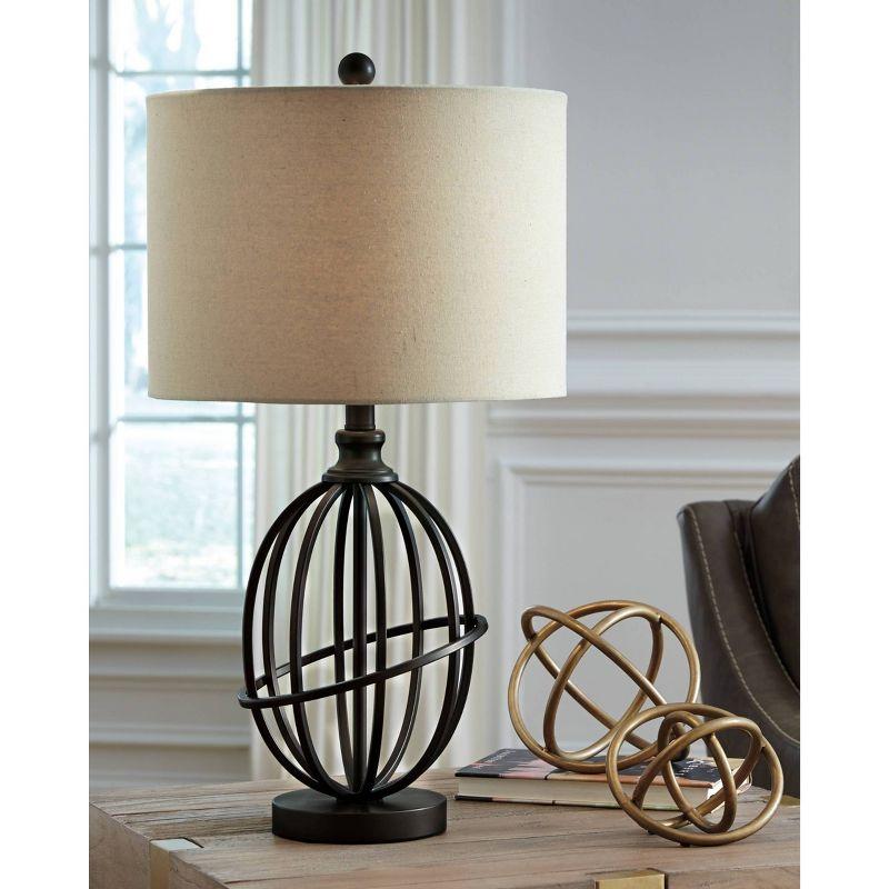 Manasa Metal Table Lamp Antique Brass - Signature Design by Ashley: 3-Way Switch, Linen Shade, for Living Room & Nightstand