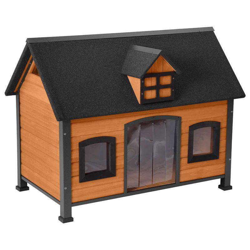 Archie & Oscar™ Lyndhurst Insulated Outdoor Dog House with Insulated Liner, Anti-Chewing Iron Frame Wooden Dog Kennel with Unique Design Roof, Weatherproof Dog House for Outdoor Indoor