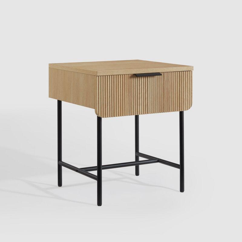 Saracina Home Modern Fluted 1 Drawer Side Table Coastal Oak/Black