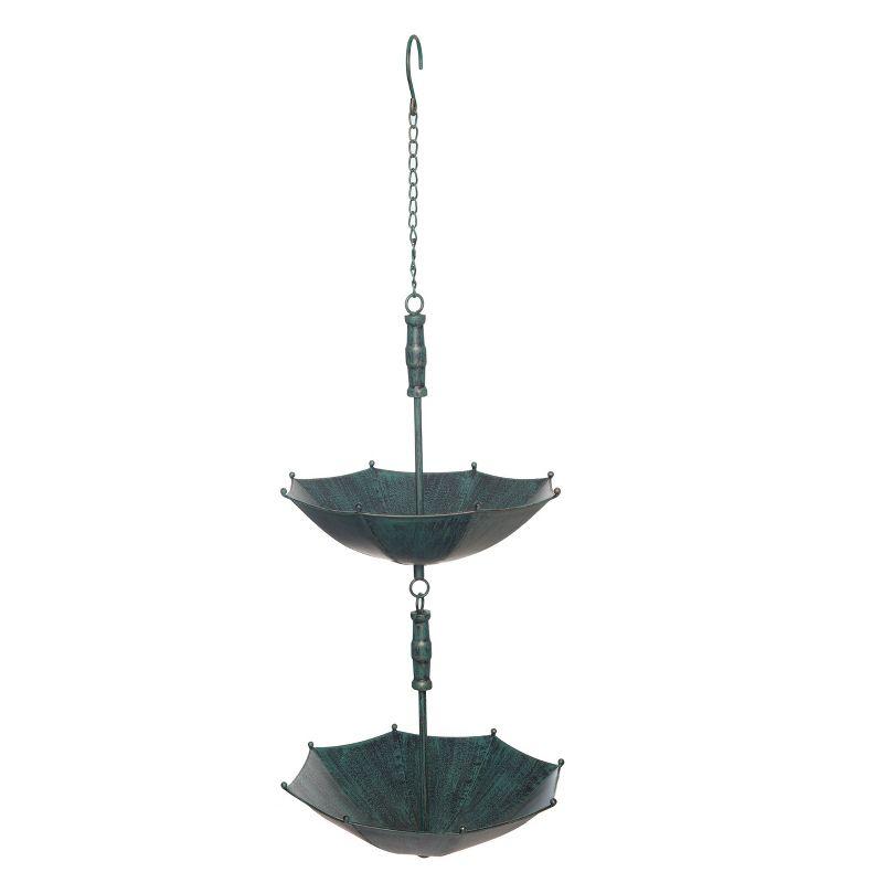 Transpac Metal 29.75 in. Blue Spring Patina Umbrella Hanging Bird Feeder