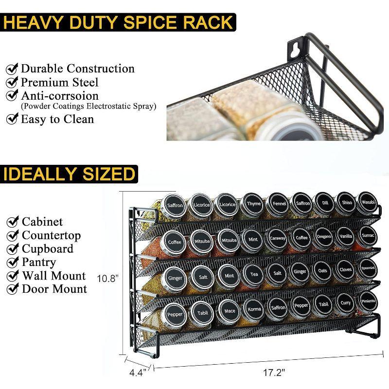 Spice Rack Organizer with 36 Jars, 386 Labels, for Cabinet, Countertop, Pantry or Wall Mount