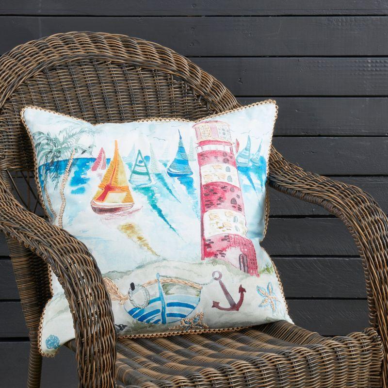 Saro Lifestyle Coastal Outdoor Lighthouse Poly Filled Pillow, 20"x20", Multicolored