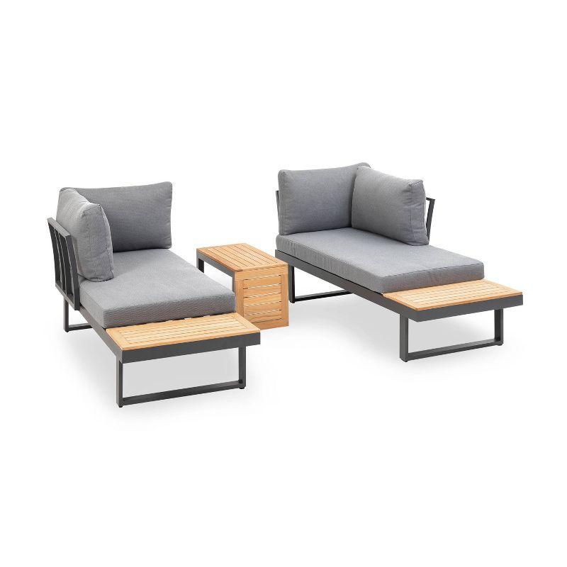 Greemotion 2pc Samara Metal Outdoor Furniture Set Metal with FSC Teak Wood Gray: Aluminized Finish, UV & Weather-Resistant