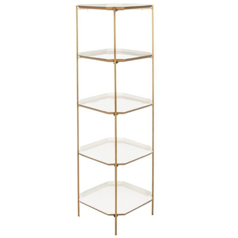 Contemporary White and Brass 5-Tier Etagere Bookshelf