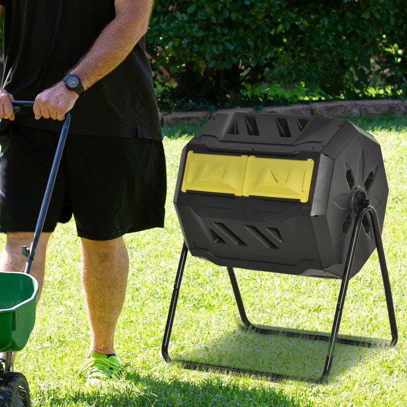 Outsunny Tumbling Compost Bin Outdoor 360° Dual Chamber Rotating Composter 43 Gallon