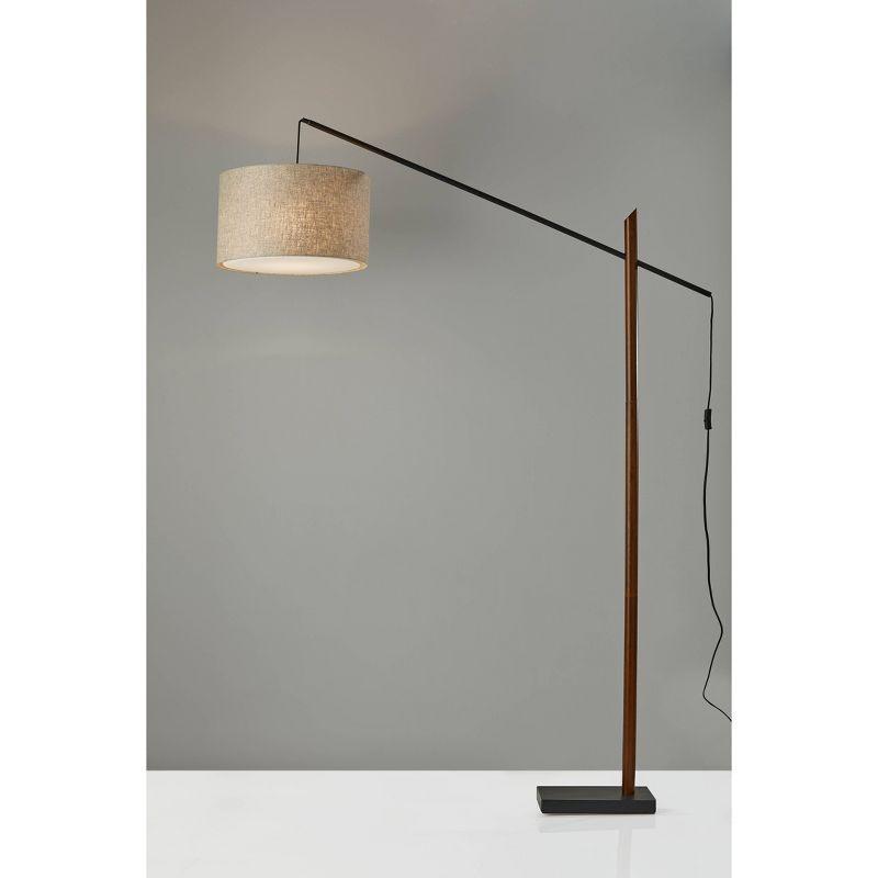 Mid-Century Modern Black Walnut Arc Adjustable Floor Lamp