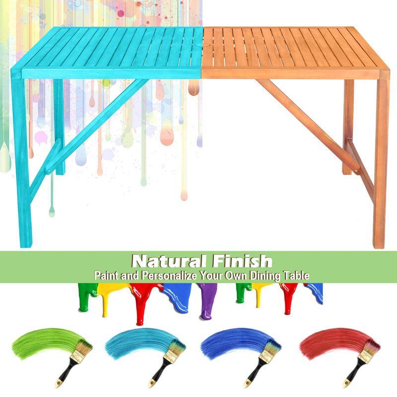 Tangkula Rectangular Acacia Wood Dining Table 4-6 Person Patio 2" Umbrella Hole Natural