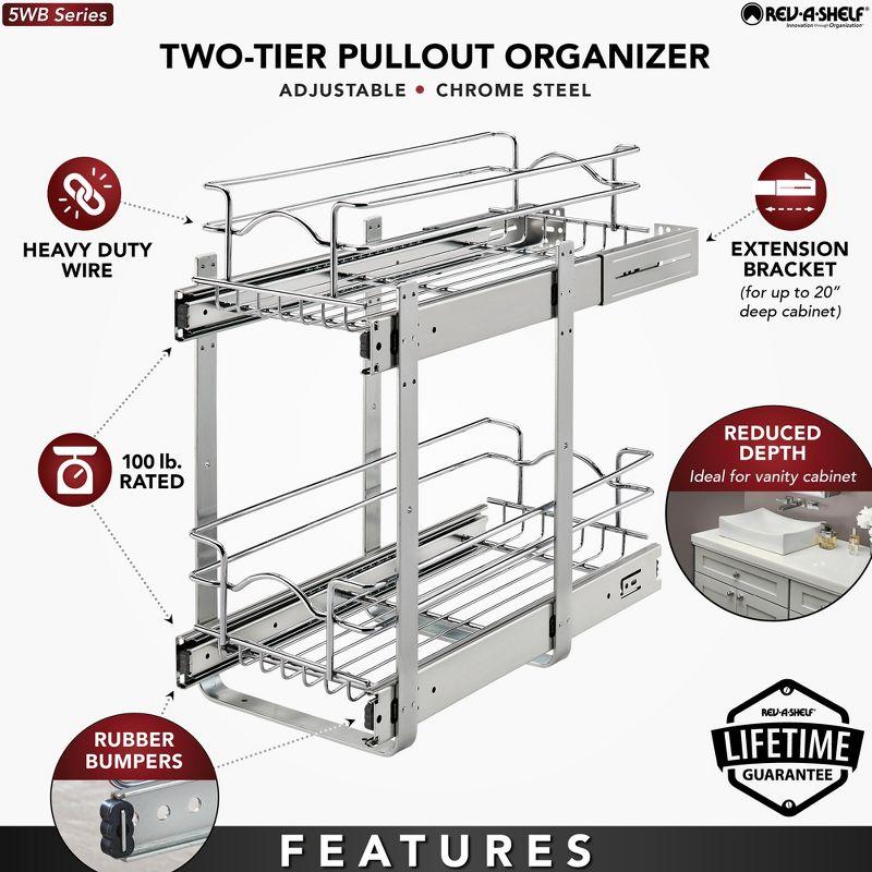 Rev-A-Shelf 5WB2 2-Tier Wire Basket Pull Out Shelf Storage for Kitchen Base Cabinet Organization, Chrome