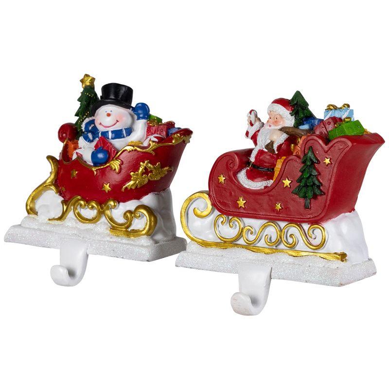 Northlight Santa and Snowman Sleigh Ride Christmas Stocking Holders - 4.25" - Set of 2