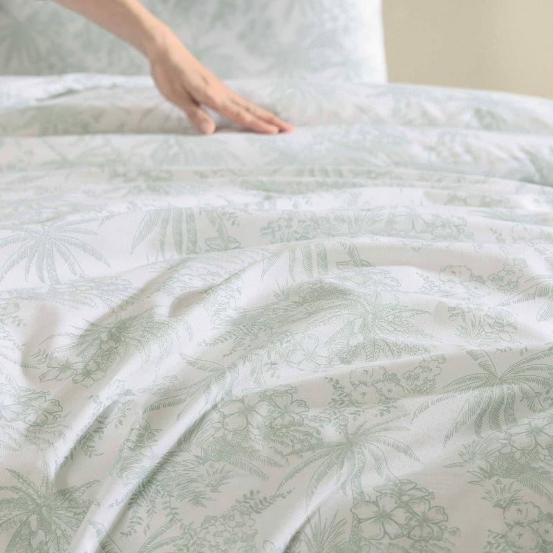 Pen and Ink Green Cotton Floral Queen Duvet Cover Set