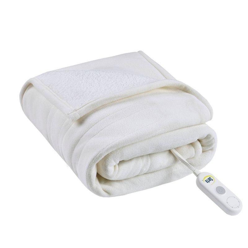 Cozy Ivory 50"x60" Fleece to Sherpa Electric Heated Throw