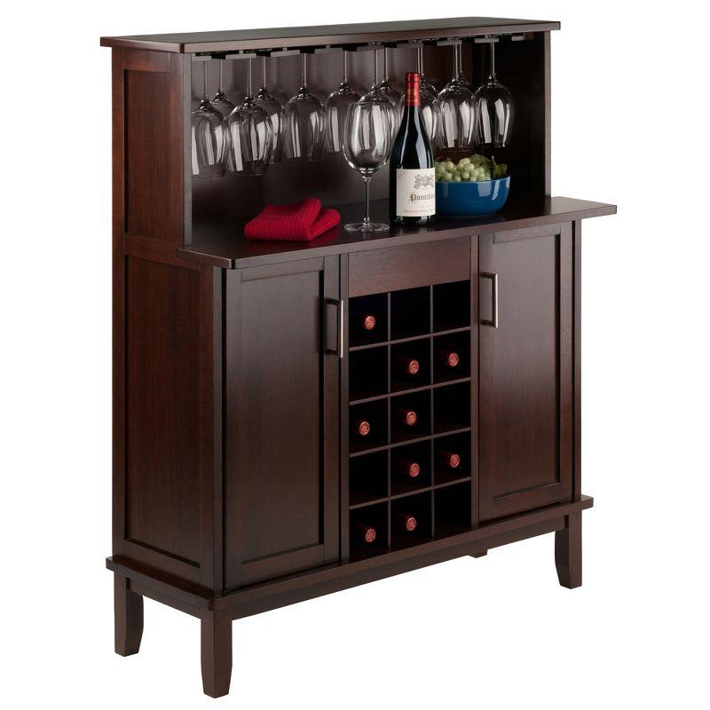 Beynac Wine Bar Cappuccino - Winsome: Storage Cabinet, Stemware Rack, Buffet Hutch