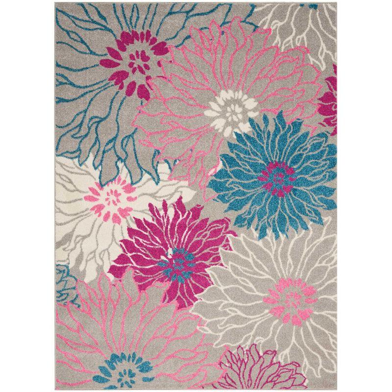 Gray and Pink Floral Synthetic 5' x 7' Area Rug