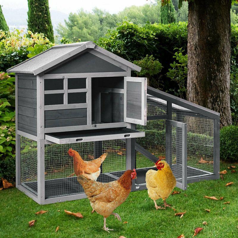 Tangkula Rabbit Hutch Indoor Outdoor Wooden Chicken Coop Bunny Hutch with Run Ventilation Door Removable Tray Ramp Sunlight Panel